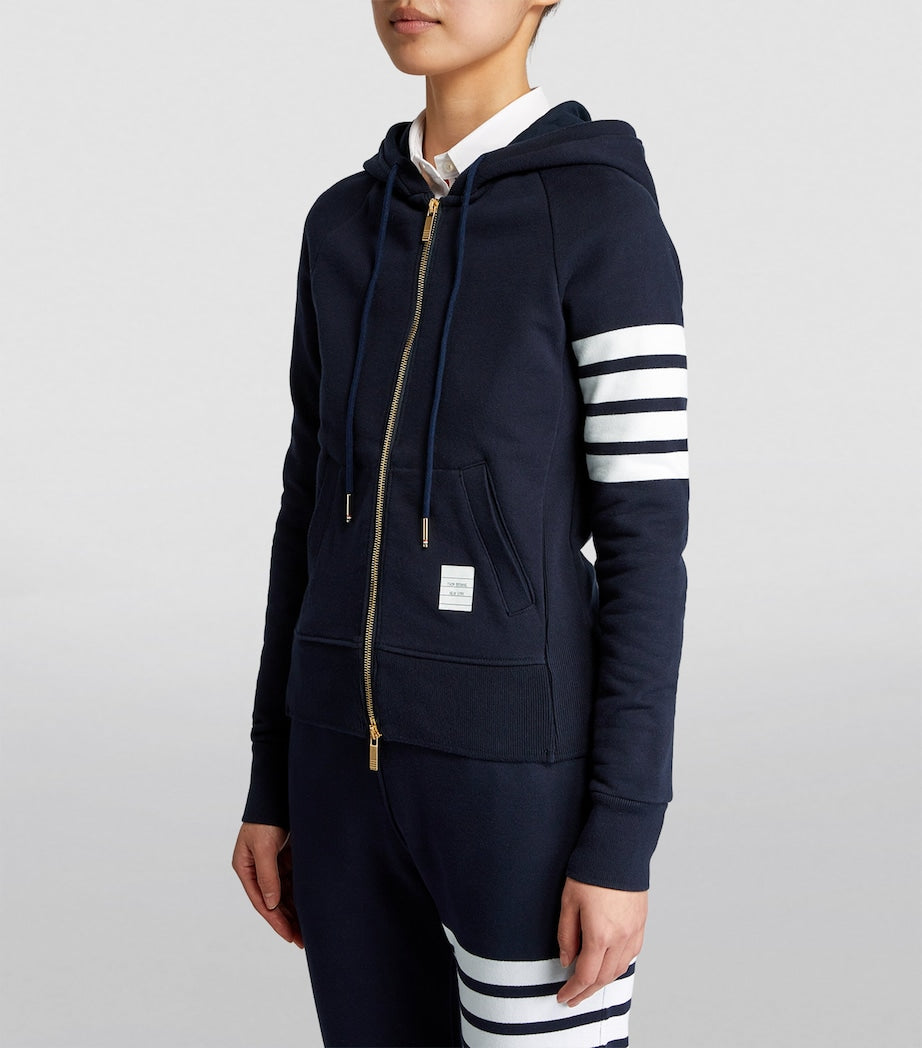 Navy 4-Bar Zip-Up Hoodie
