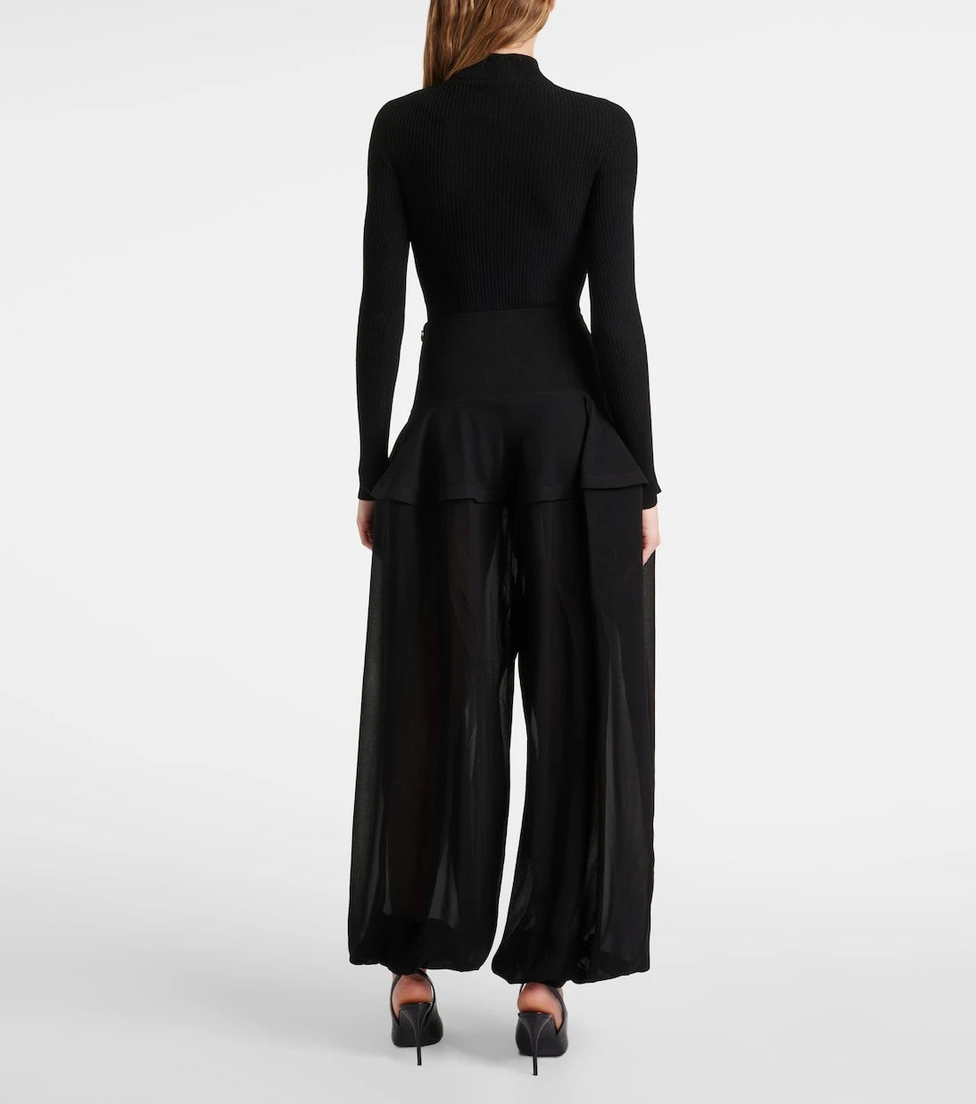 Alaïa - بنطلون جورسيه واسع الساقين بكشكشة حول الخصر