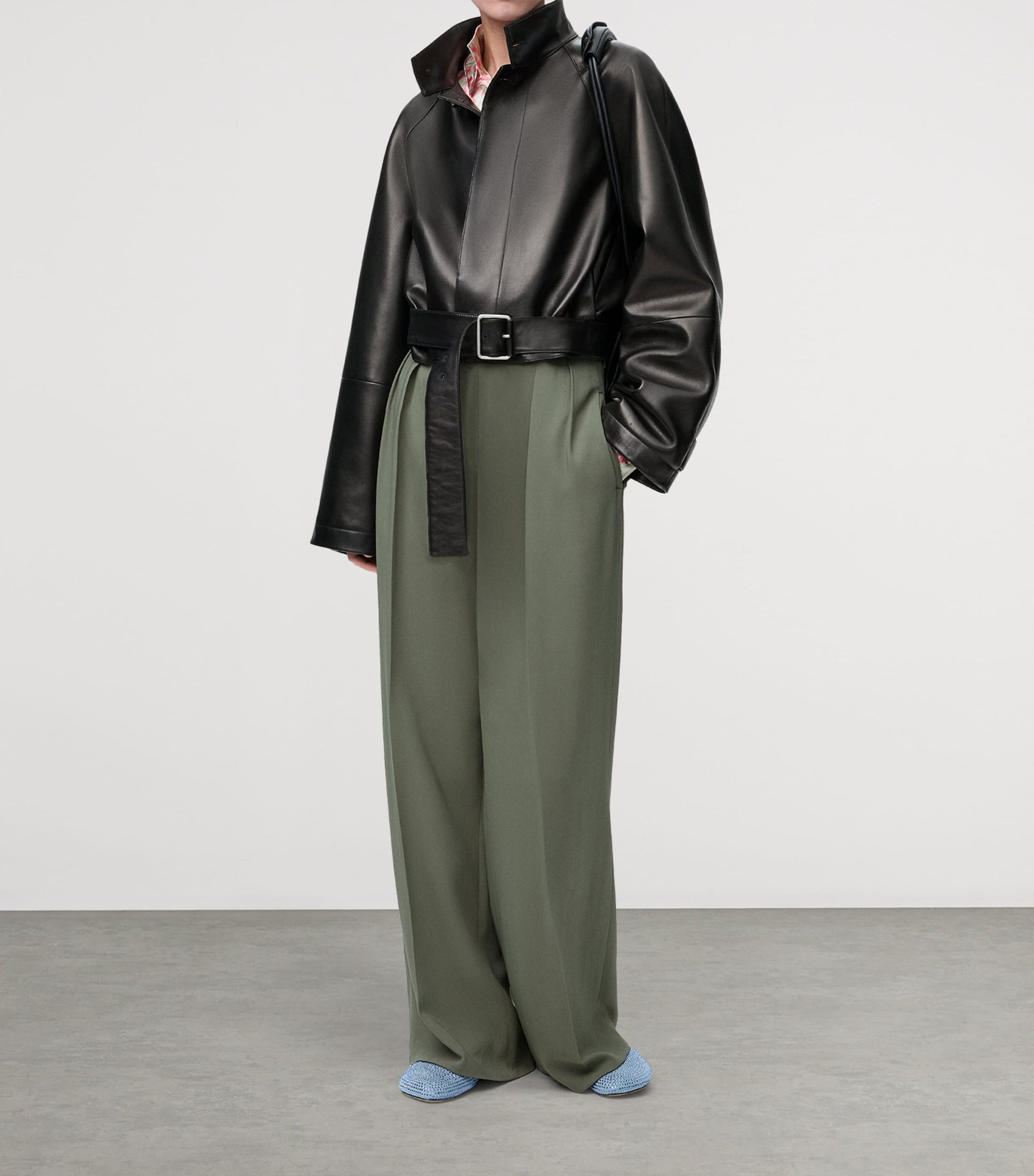 LOEWE Black Lambskin Cropped Trench Coat