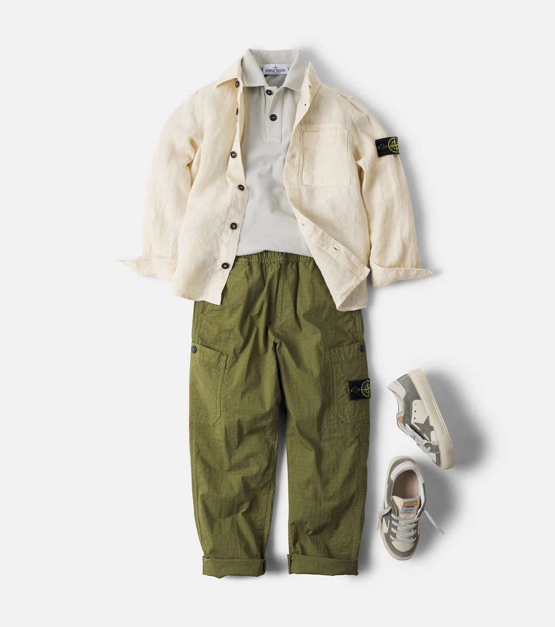 Stone Island Junior - بنطال كارجو من مزيج القطن بشعار البوصلة