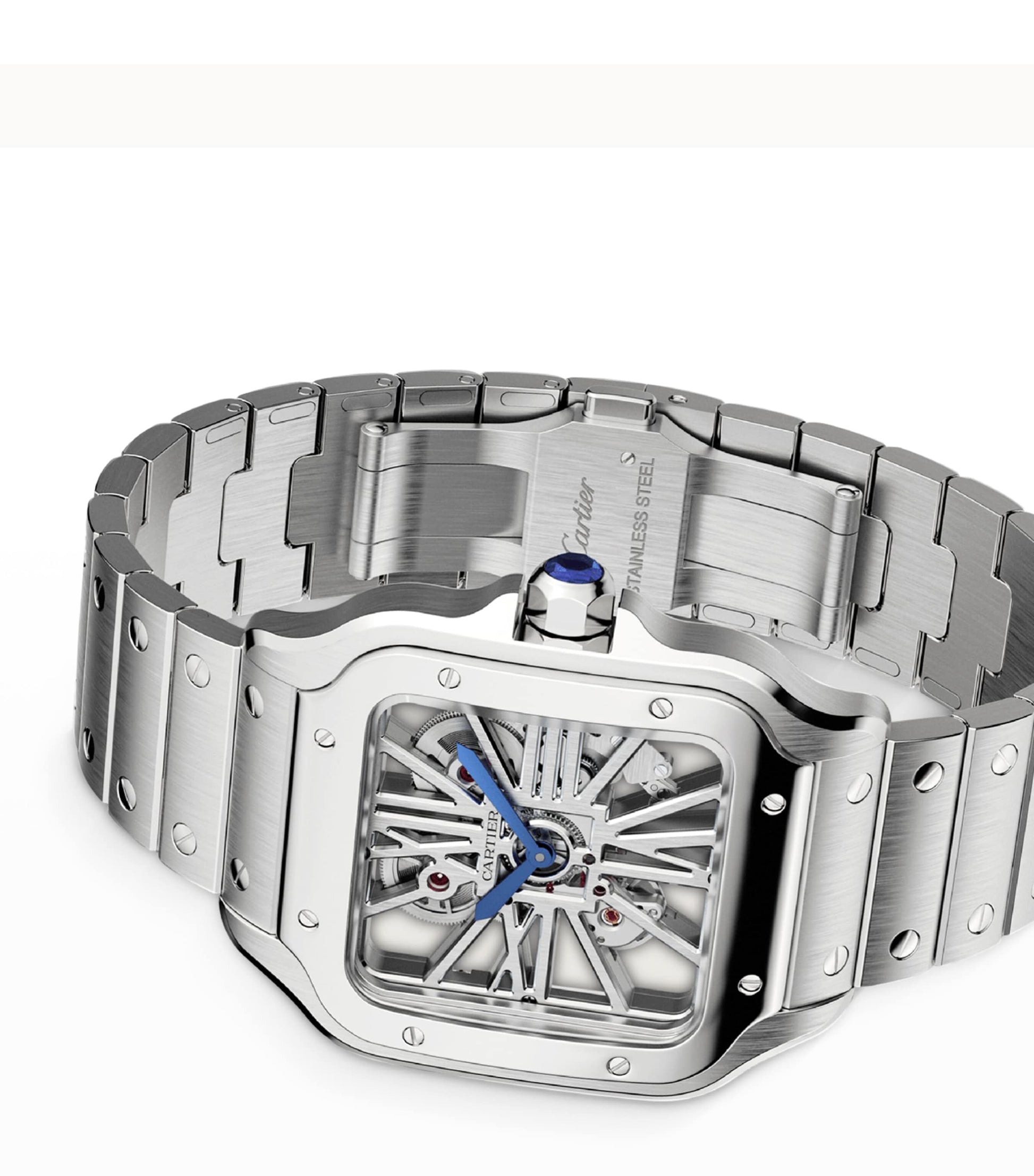 Large Steel Santos de Cartier Skeleton Watch 39.8mm