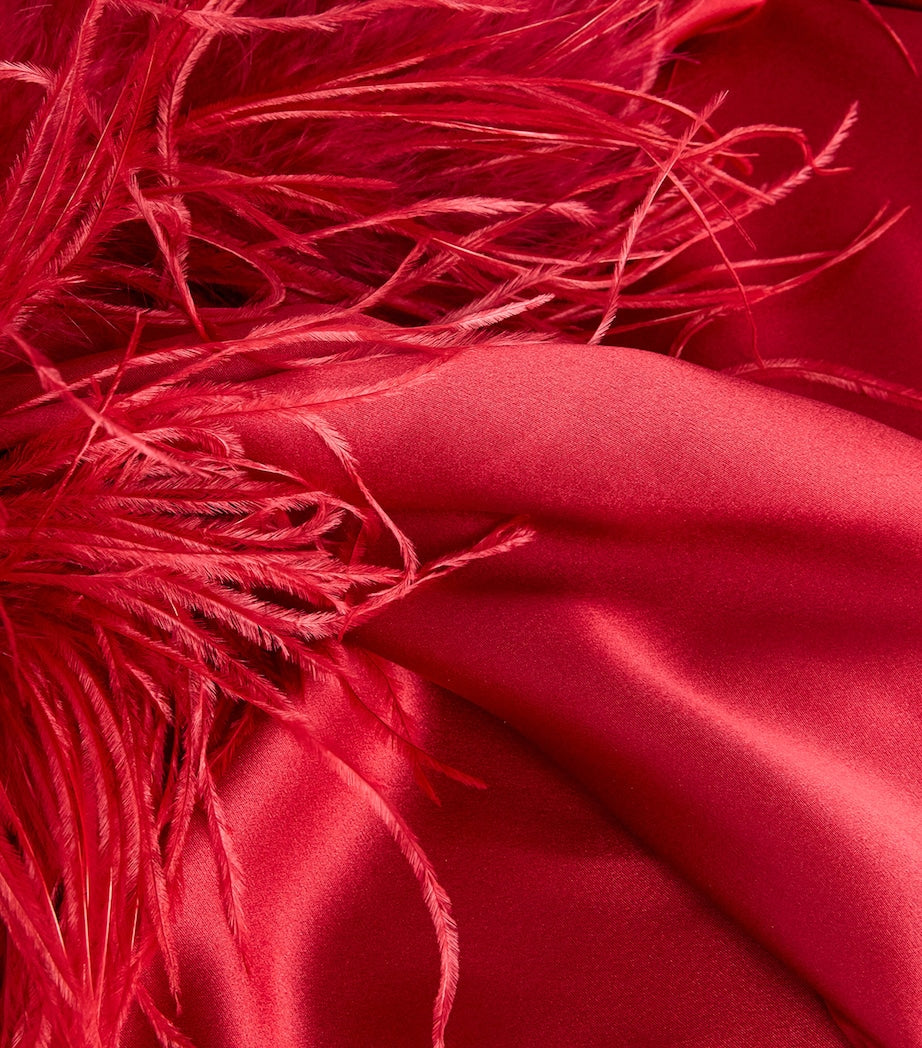 Gilda & Pearl Red Silk-Ostrich Feather Long Robe