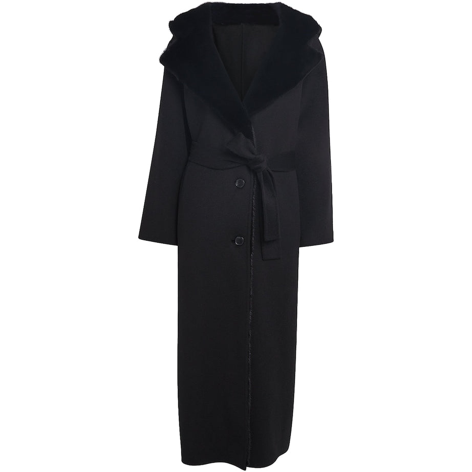 Hooded Mink Fur-Trim Coat