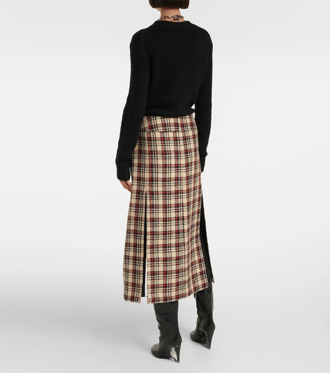 Rabanne - Plaid wool and cotton midi skirt