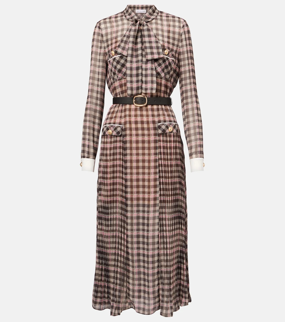 Self-Portrait - Checked chiffon midi dress