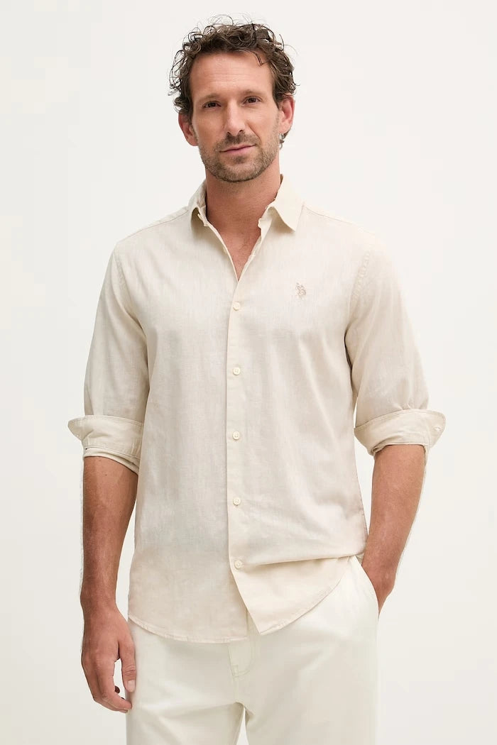 U.S. Polo Assn. Erkek Safari Gömlek LINEN BLEND LS