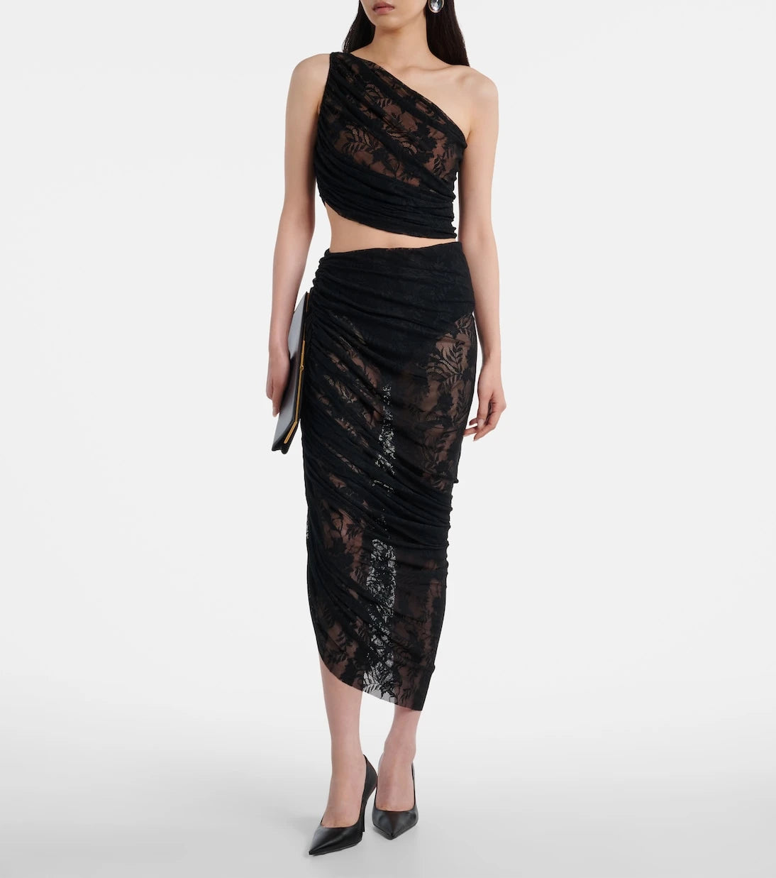Norma Kamali - Diana asymmetric lace midi skirt