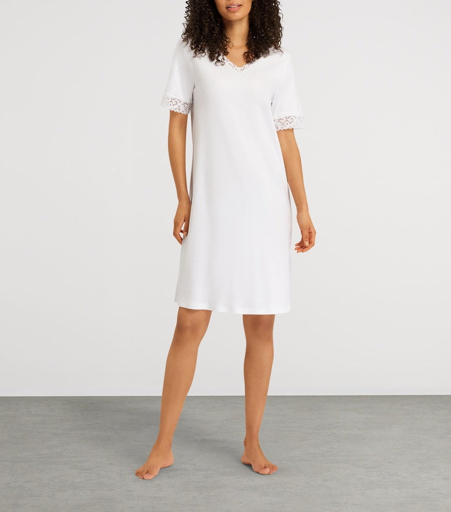 Hanro White Cotton Lace-Trim Moments Nightdress