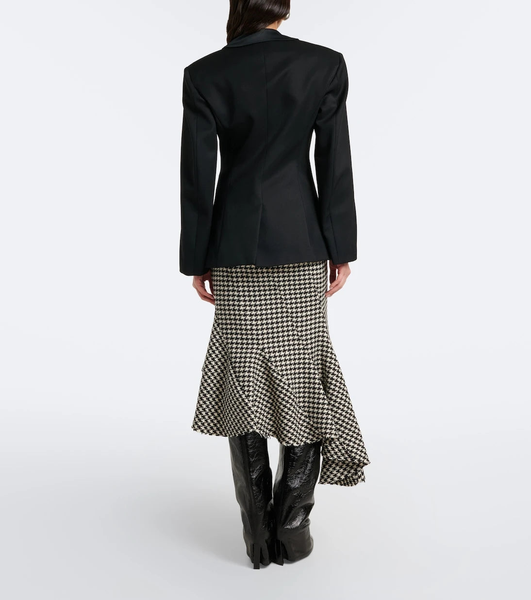 The Attico - Ruffled houndstooth virgin wool midi skirt