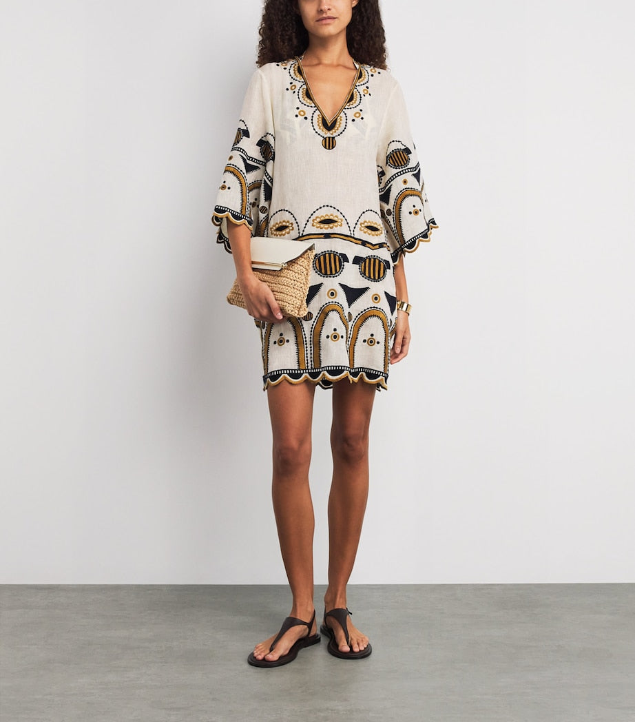 Eres Nude Linen Medallion Kaftan