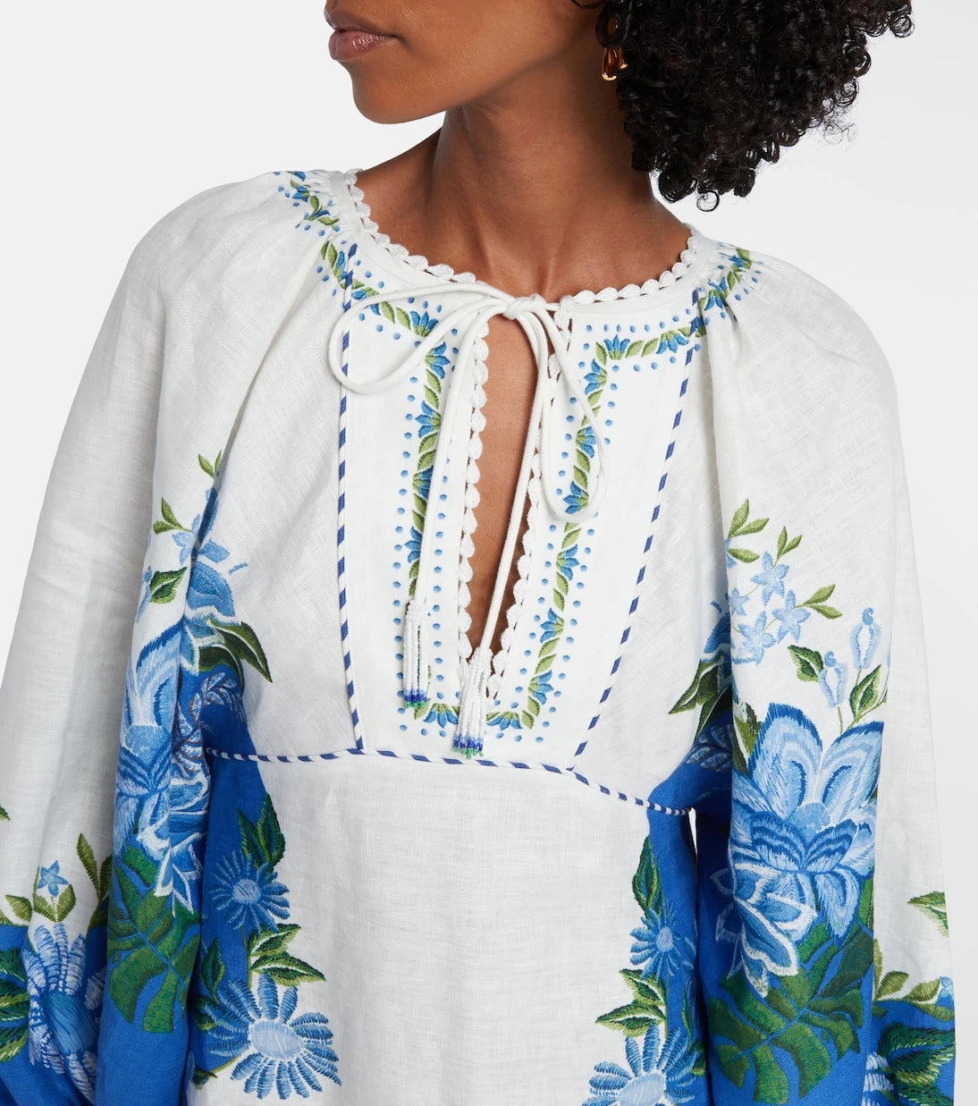 Farm Rio - Printed puff-sleeve linen maxi dress