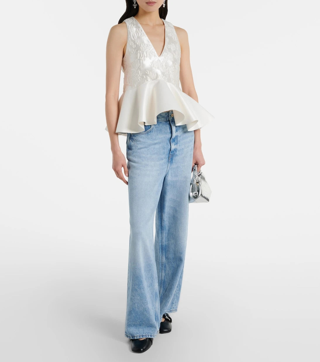 Ganni - Peplum satin cloqué top