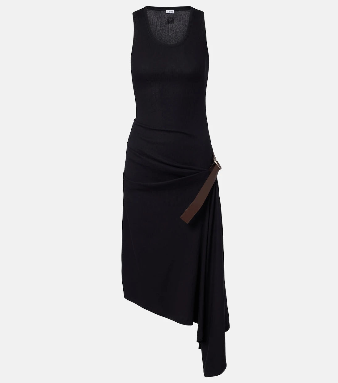 Loewe - Belted ribbed-knit draped cotton-blend midi dress