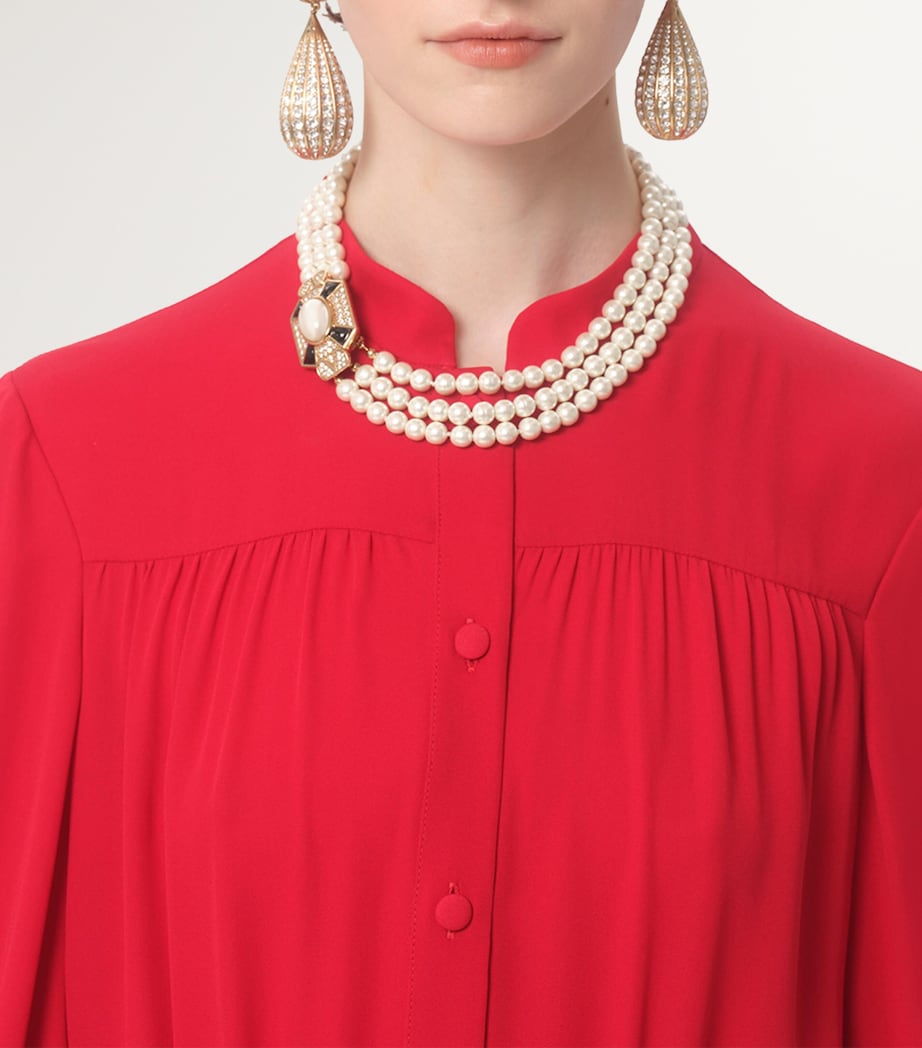 Valentino Red Silk Maxi Shirt Dress
