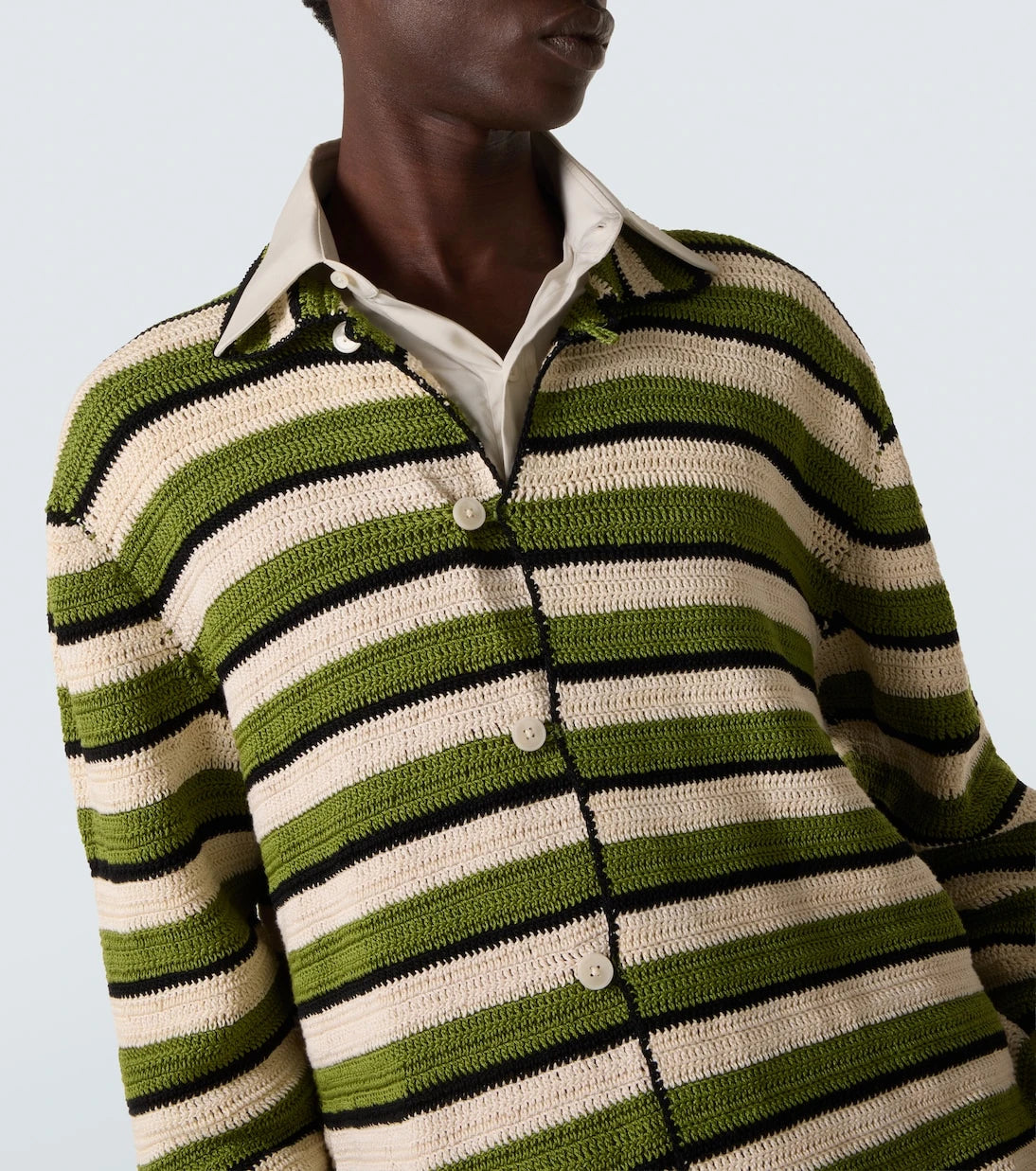 Bode - Weedy striped crochet cotton shirt