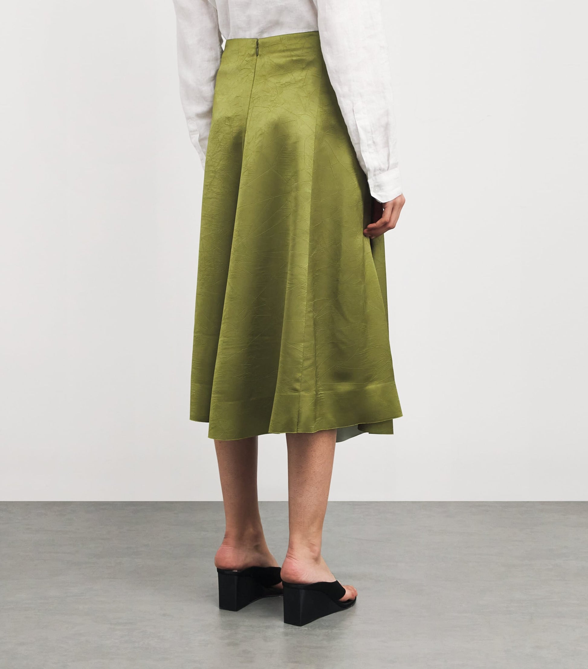 Vince Green Satin Midi Skirt