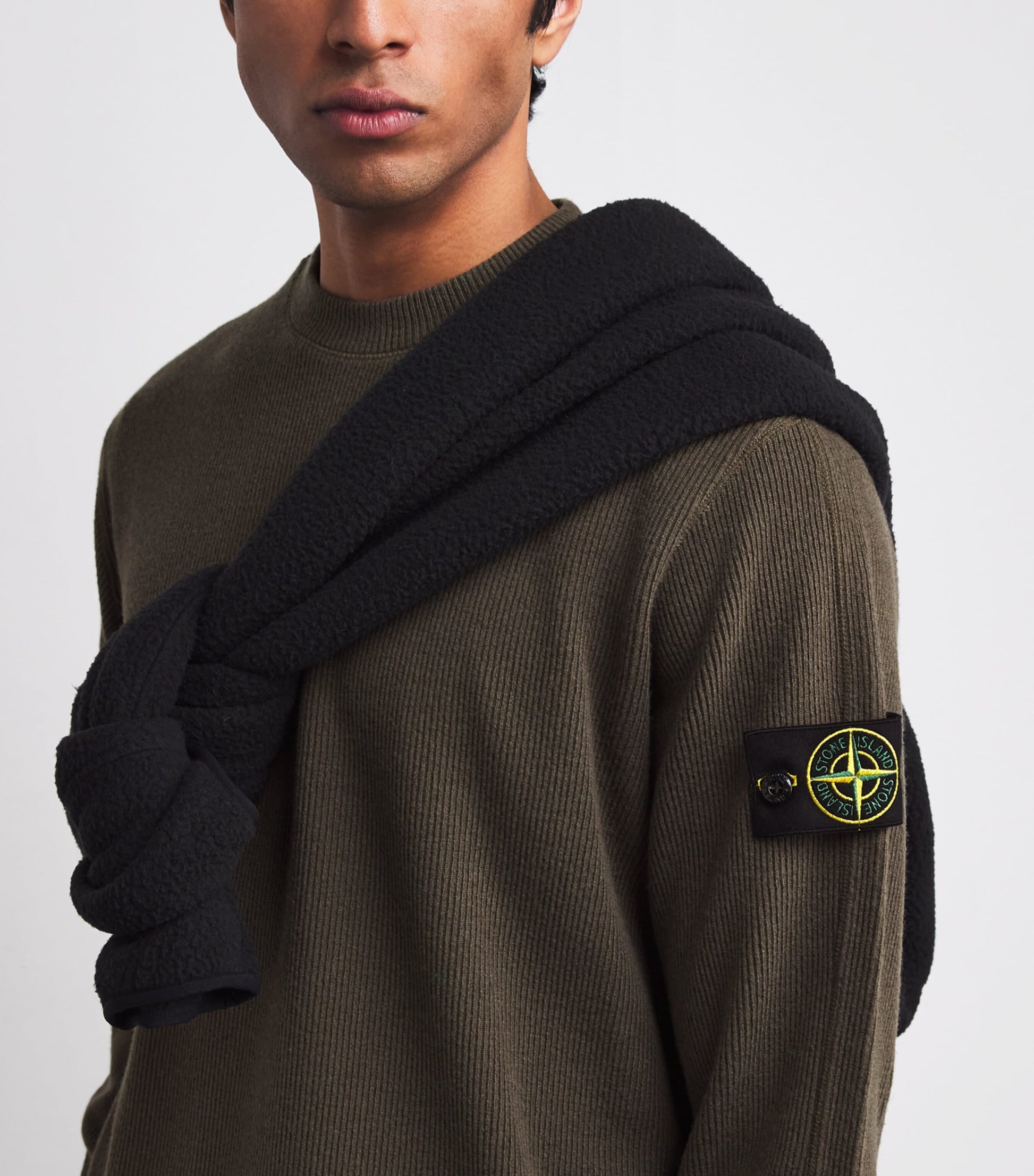 Stone Island Green Wool-Blend Ribbed Sweater