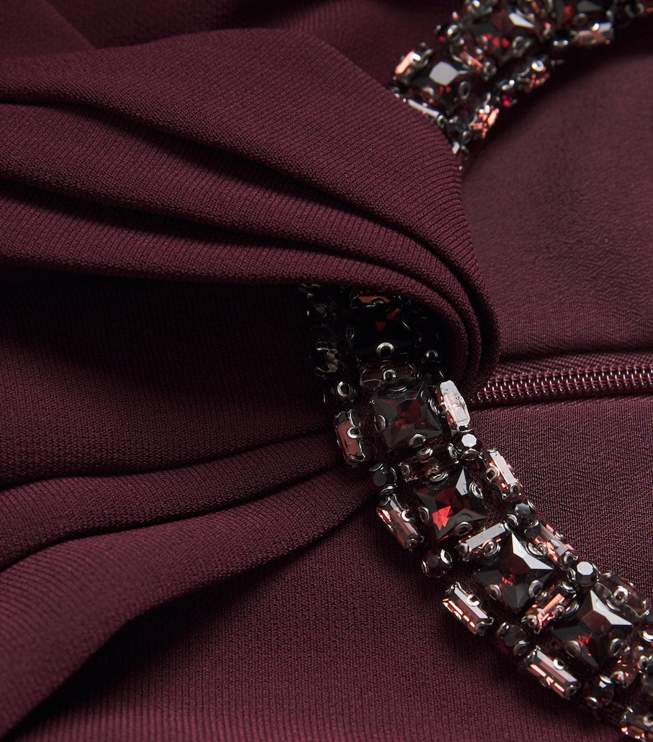 Roland Mouret Burgundy Embellished Twist Midi Dress