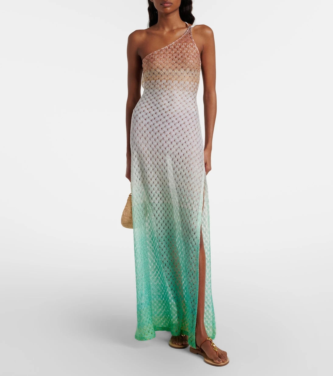 Missoni - Open-knit one-shoulder lamé beach cover-up