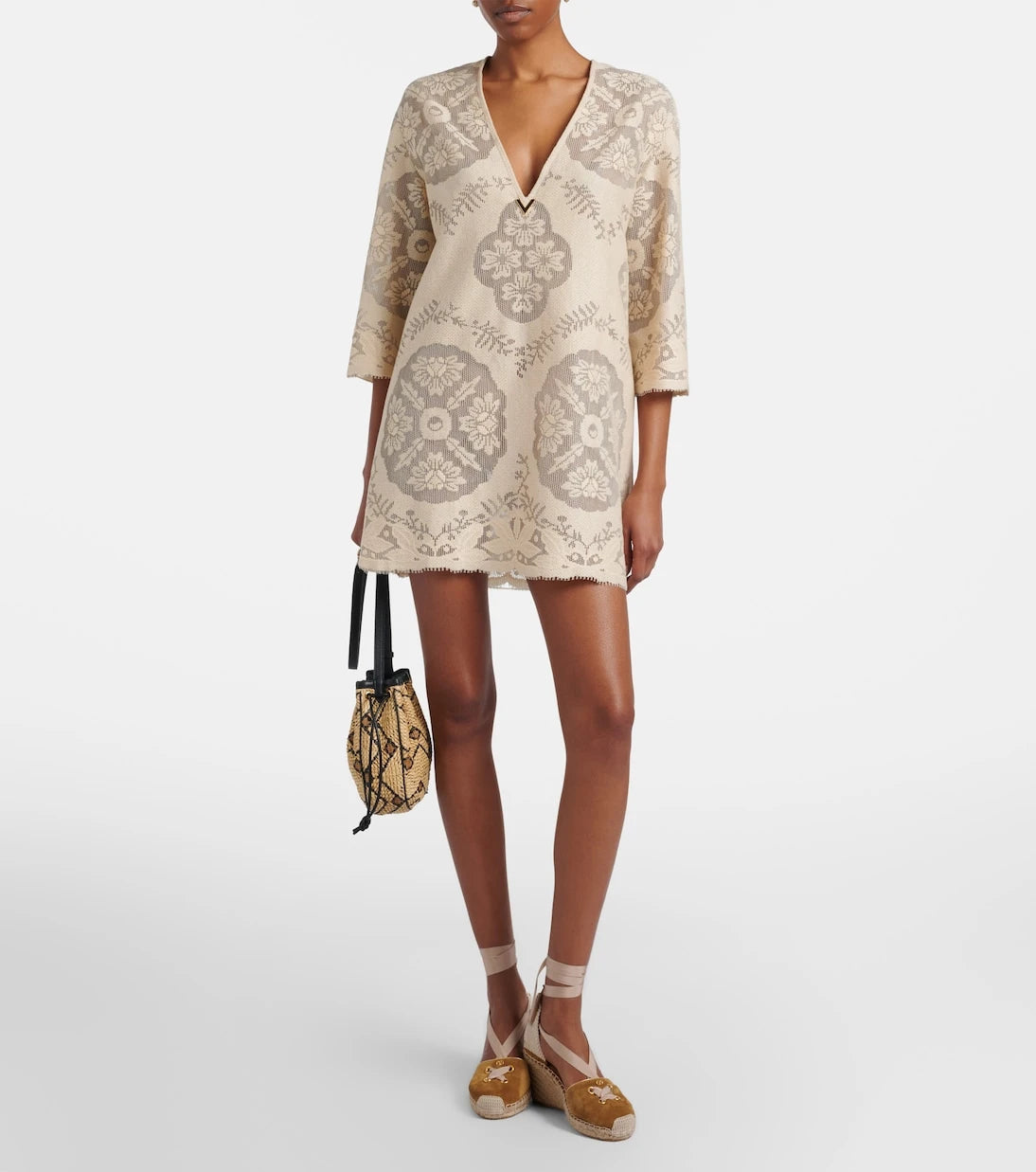 Valentino - VGold floral cotton-blend tunic