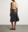 Prada Black Leather Pleated Midi Skirt
