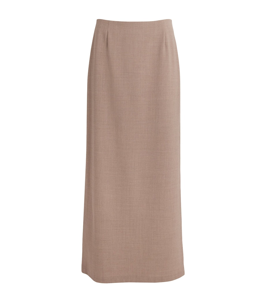 Beige Wool Column Maxi Skirt