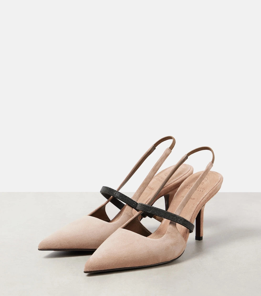 Brunello Cucinelli - Monili suede slingback pumps