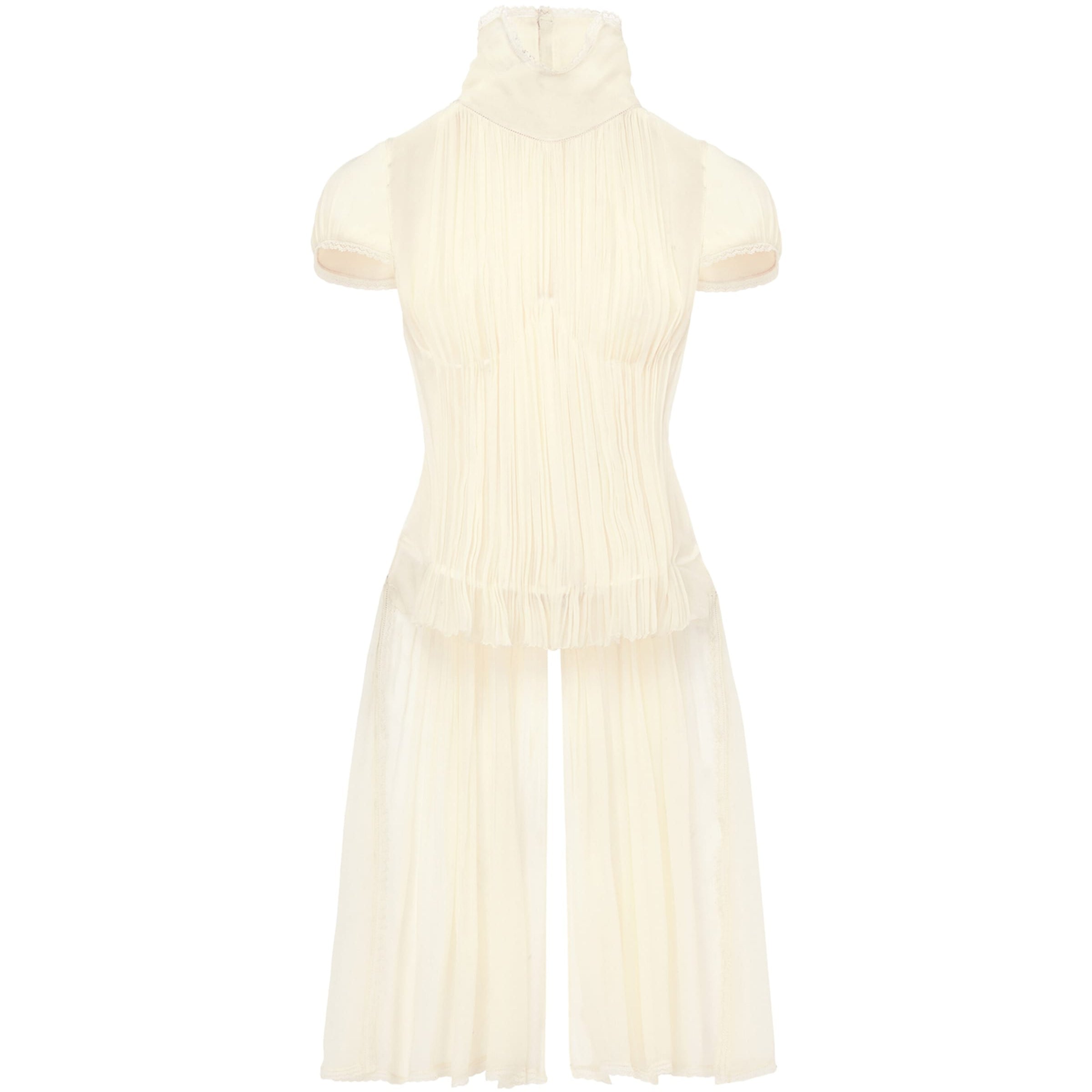 Gold Silk Chiffon Pleated Top