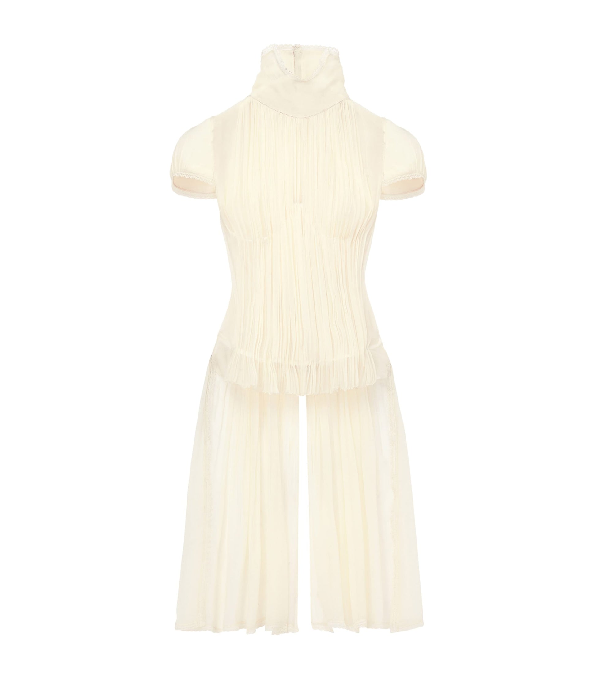Gold Silk Chiffon Pleated Top