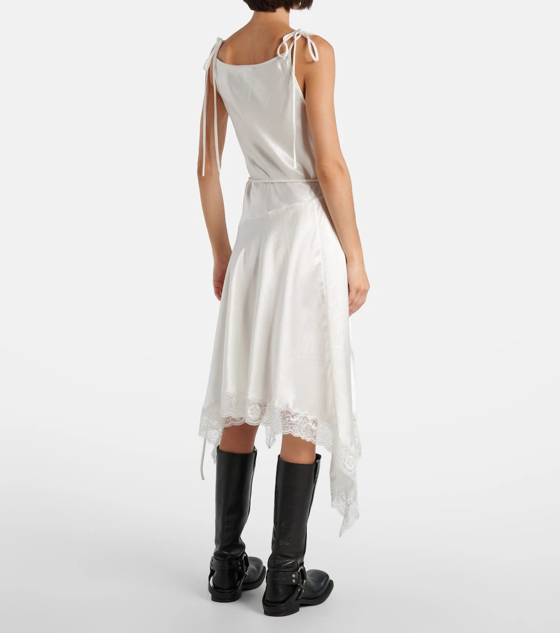 Acne Studios - Asymmetric lace-trimmed satin minidress
