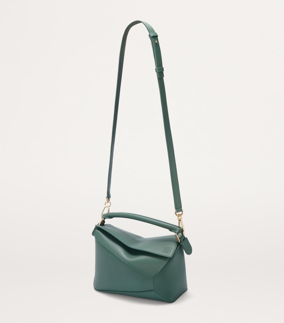 LOEWE Green Small Leather Puzzle Edge Top-Handle Bag