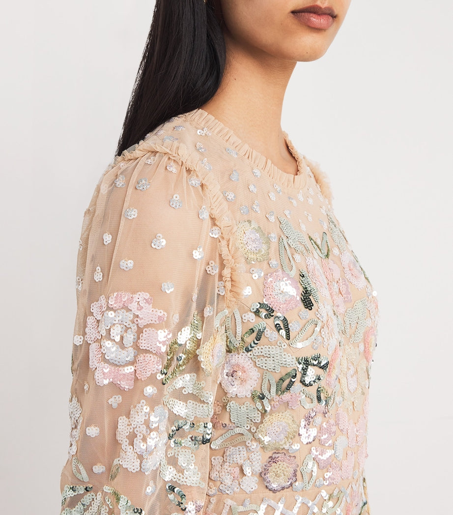 Needle & Thread Beige Embellished Rosalie Maxi Dress