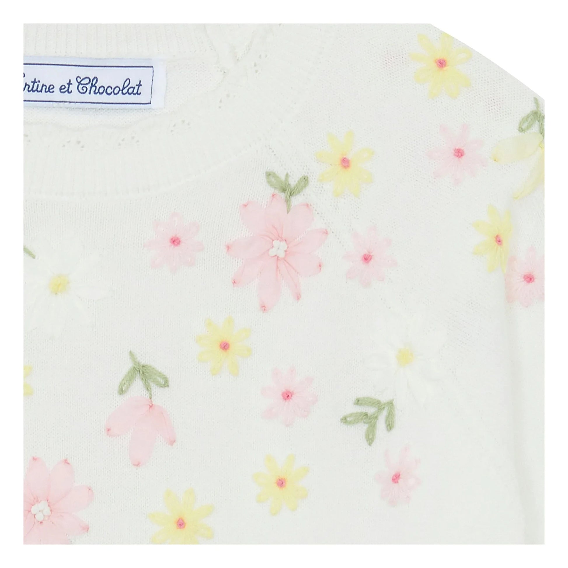 Tartine et Chocolat - Flower Embroidered Sweater | Ecru