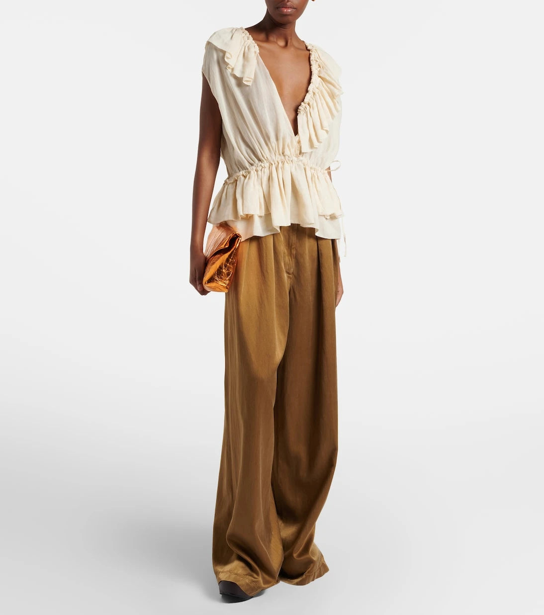 Dries Van Noten - Ruffled peplum ramie top