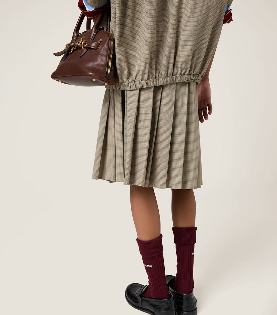 Miu Miu Green Cotton-Blend Pleated Midi Skirt