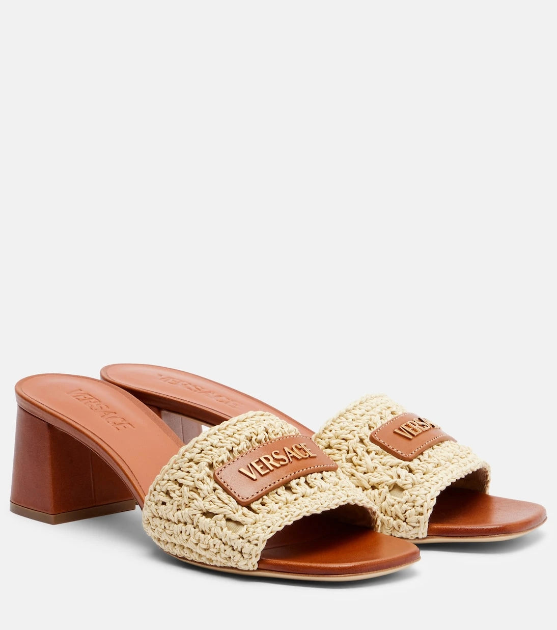 Versace - Logo raffia and leather mules