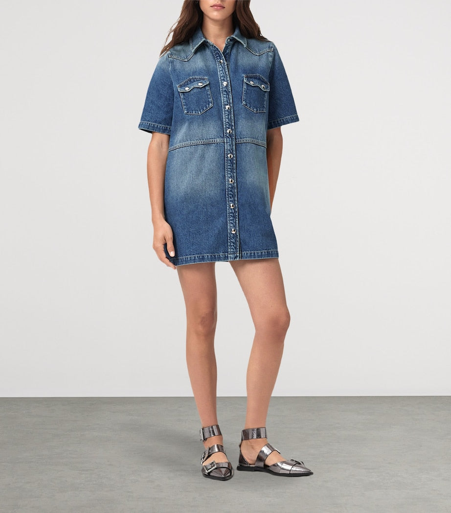 AllSaints Blue Organic Denim Rock Mini Shirt Dress