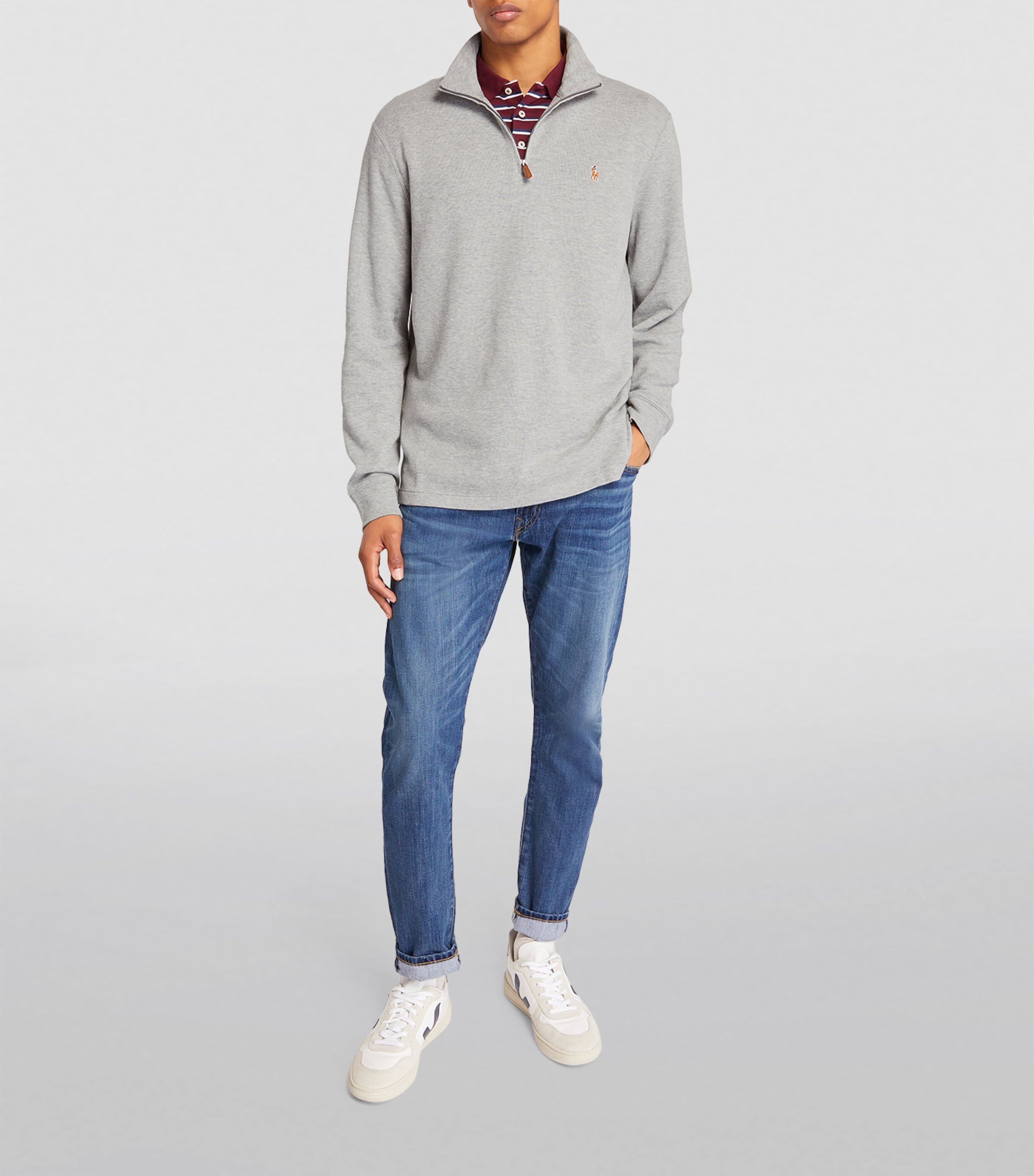 Polo Ralph Lauren Grey Cotton Quarter-Zip Sweater
