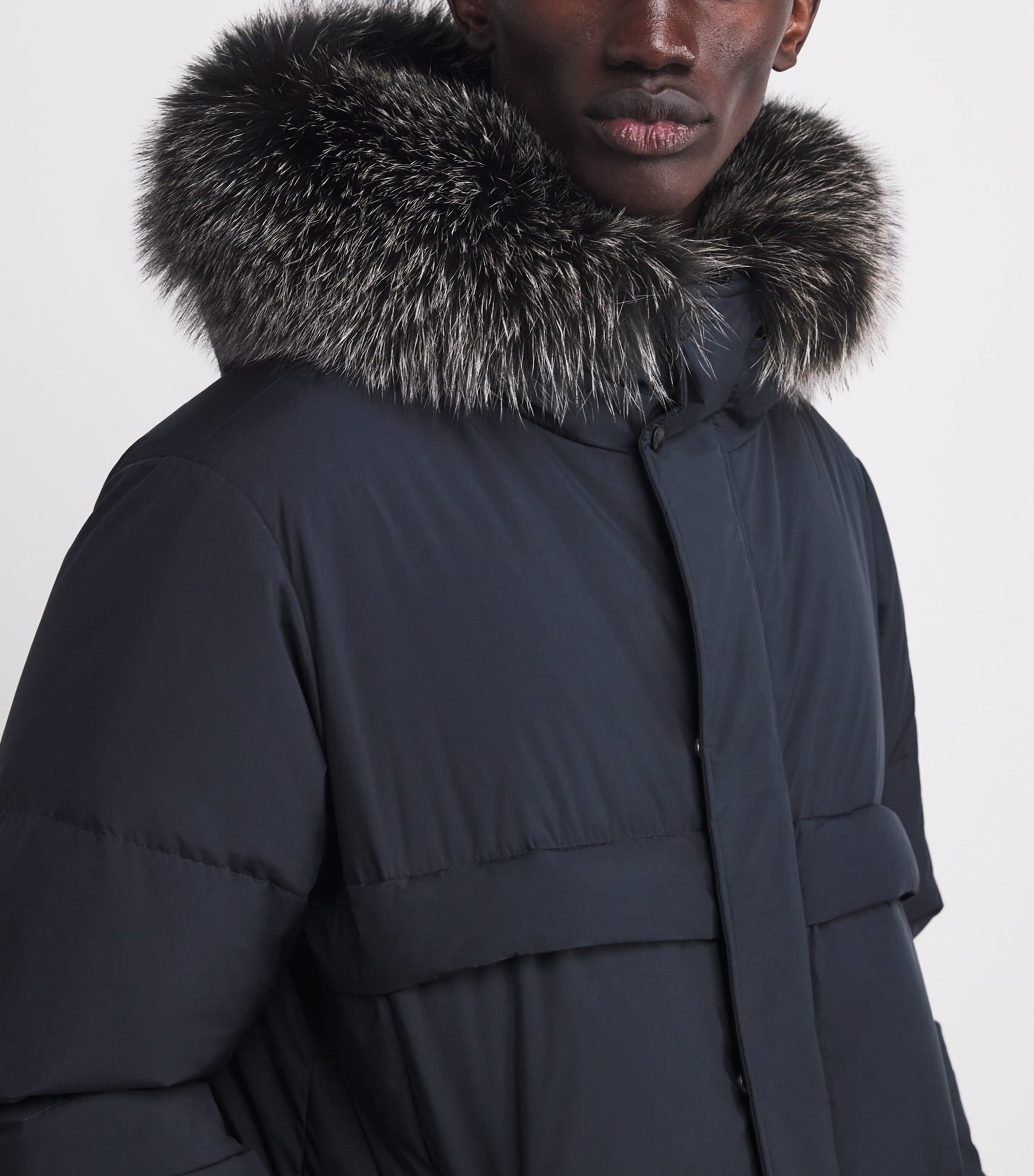 Yves Salomon Navy Down Waterproof Fox Fur-Trim Parka Coat