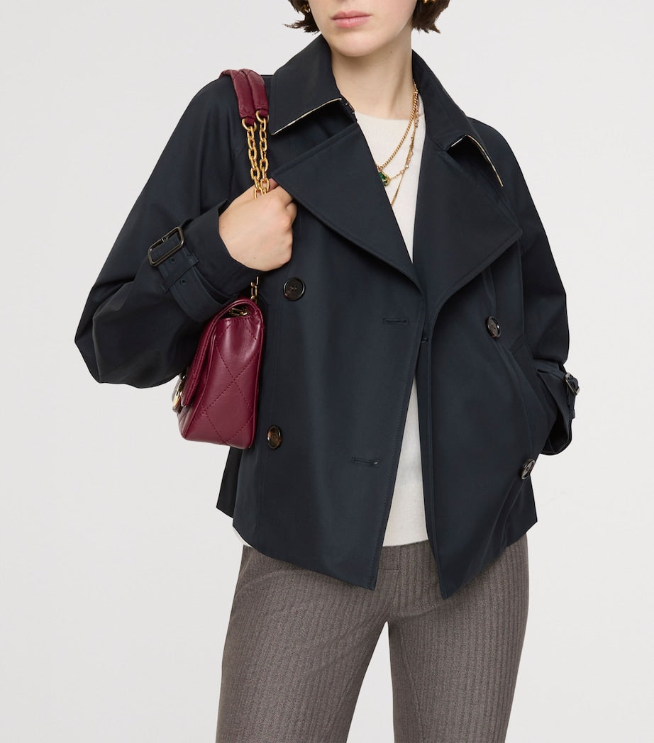 Navy Cotton Cropped Trench Coat