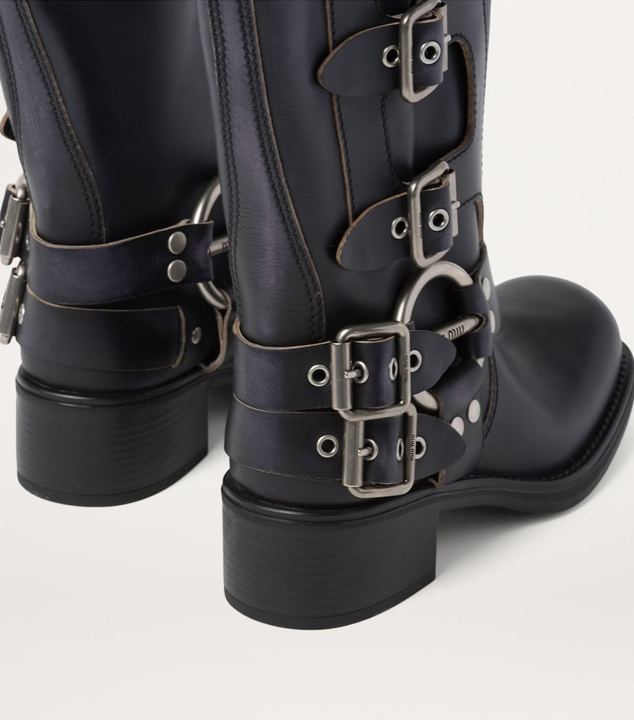 Miu Miu Black Leather Buckle Boots 50