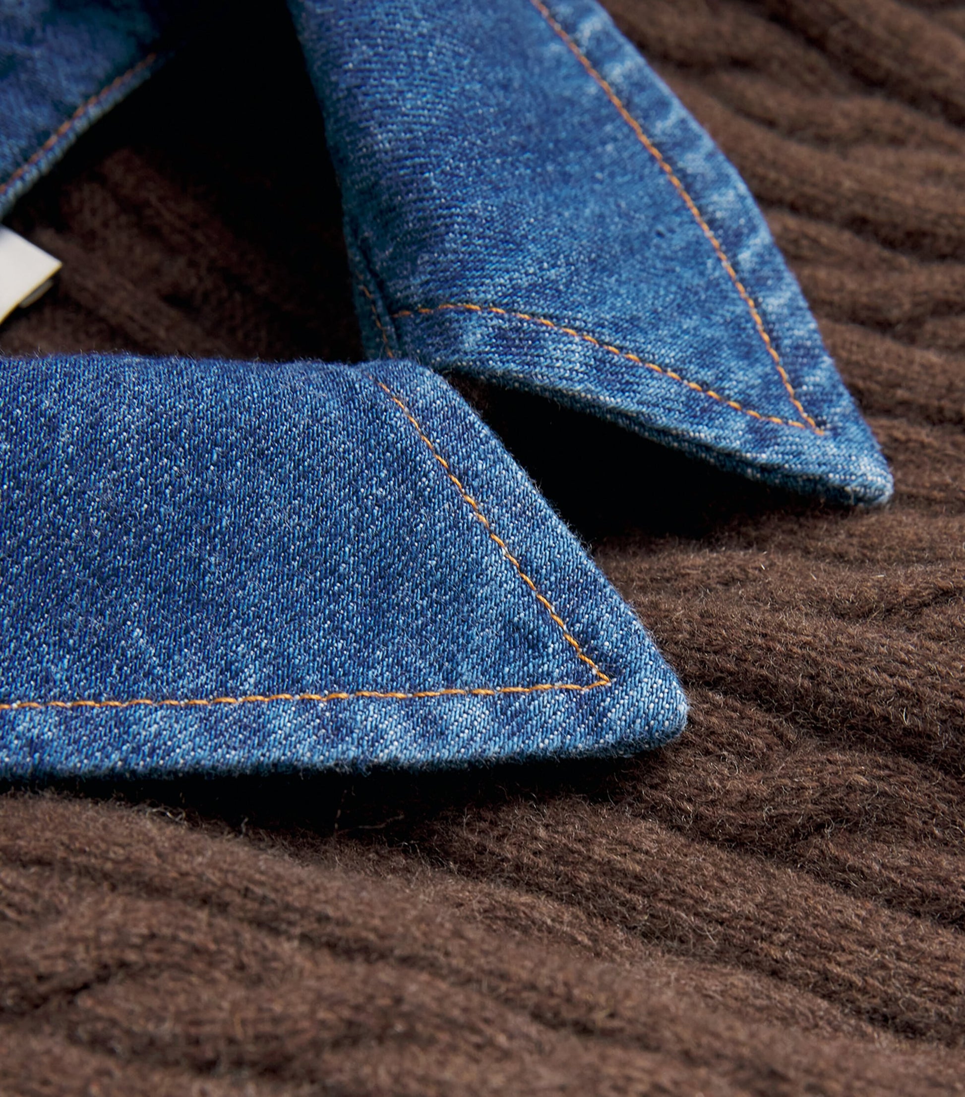 Wool-Blend Denim-Collar Sweater Vest BROWN