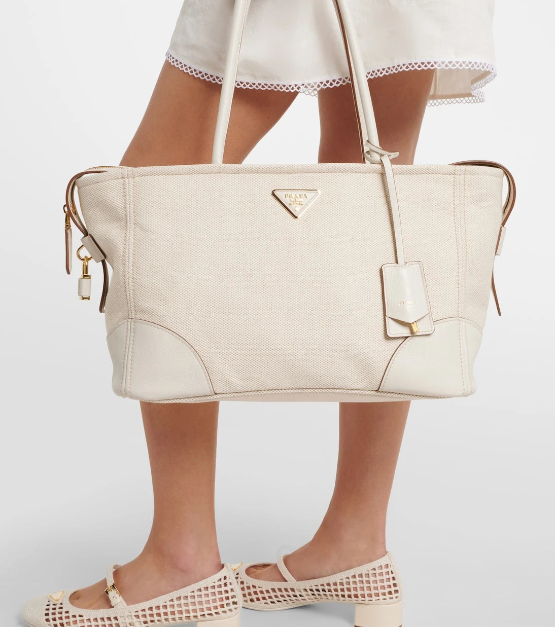 Prada - Large leather-trimmed tote bag