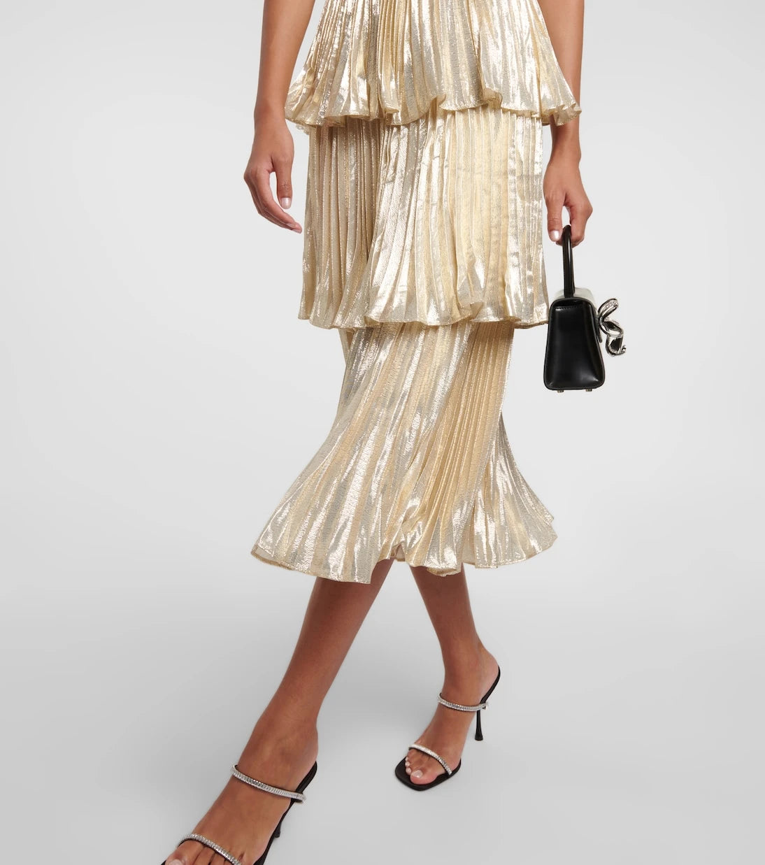 Self-Portrait - Metallic Tiered Midi Dress