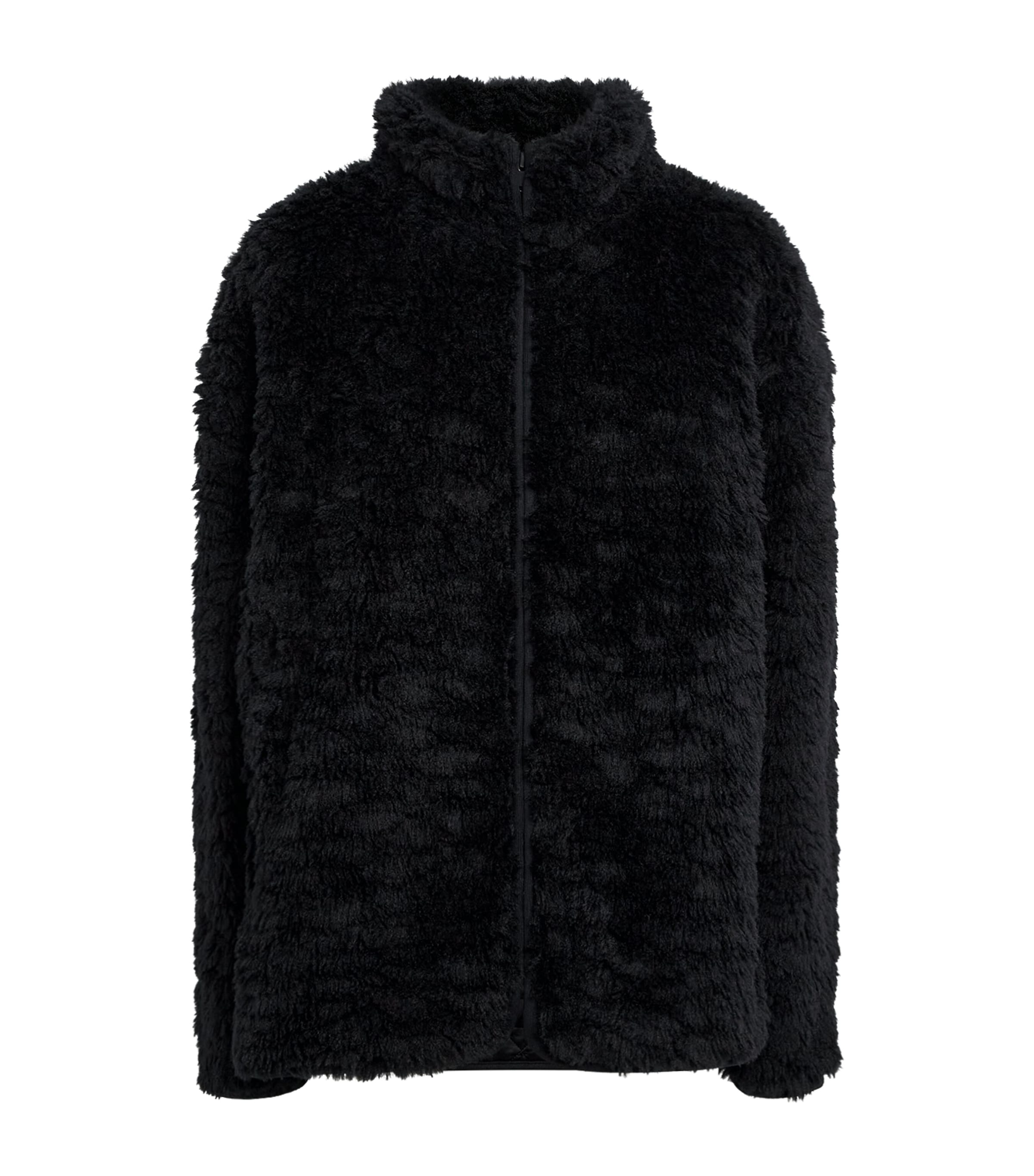 Black Faux Fur Zip-Up Jacket