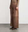 Brown Suede Lambskin Wide-Leg Trousers