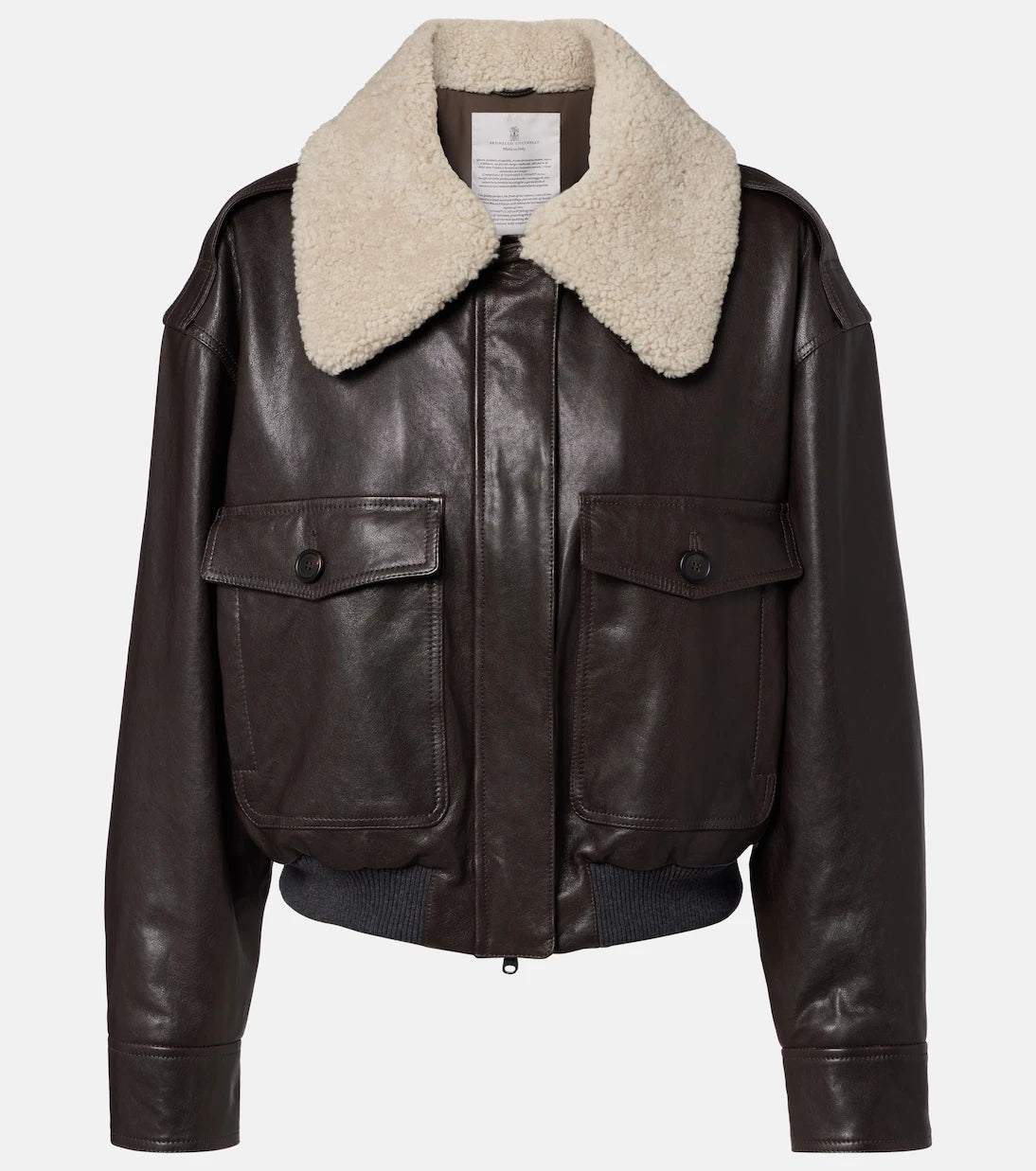 Brunello Cucinelli - Shearling-trimmed leather bomber jacket