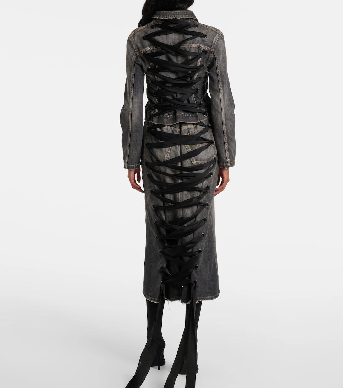 Balenciaga - Lace-up denim pencil skirt