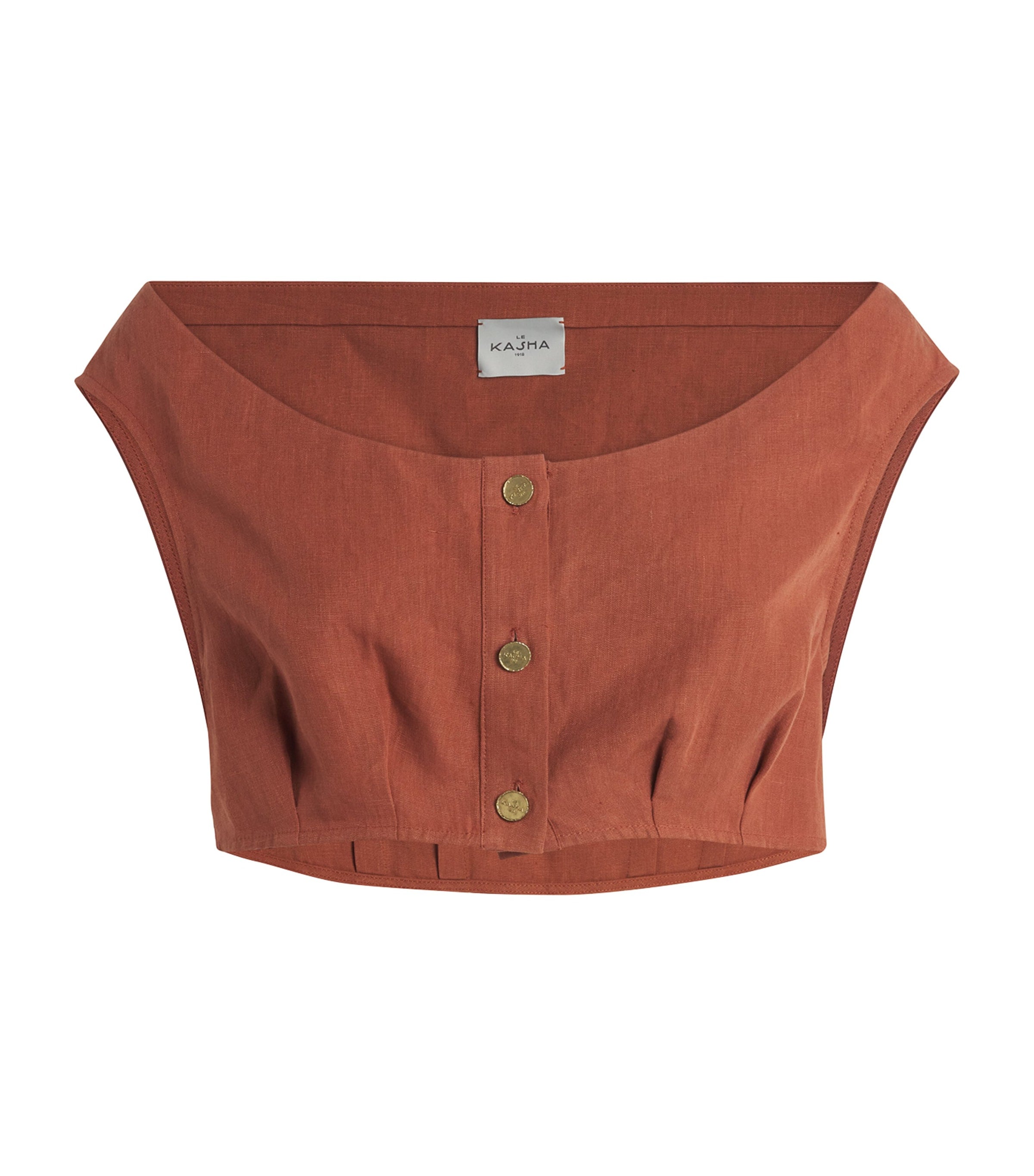 Le Kasha Red Linen Coin-Detail Tamra Crop Top