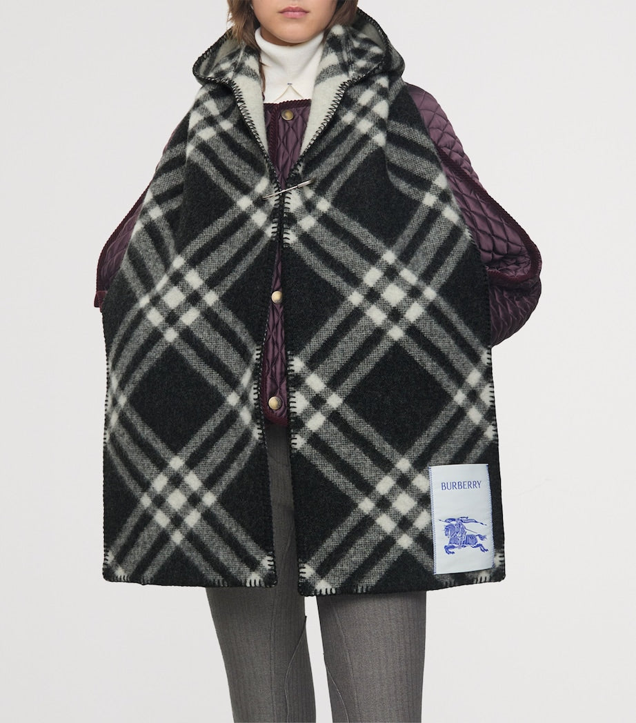 Wool Check Hooded Scarf BLACK